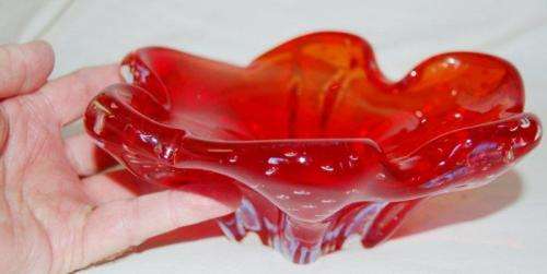 Red Glass Murano ? Ashtray with Controlled Bubbles - Diameter 200mm Height 80mm