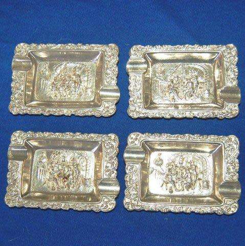 4 Silver Plated relief Scene Ashtrays - 85mm X 58mm