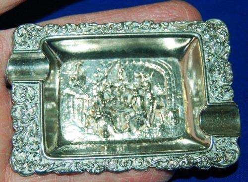 4 Silver Plated relief Scene Ashtrays - 85mm X 58mm