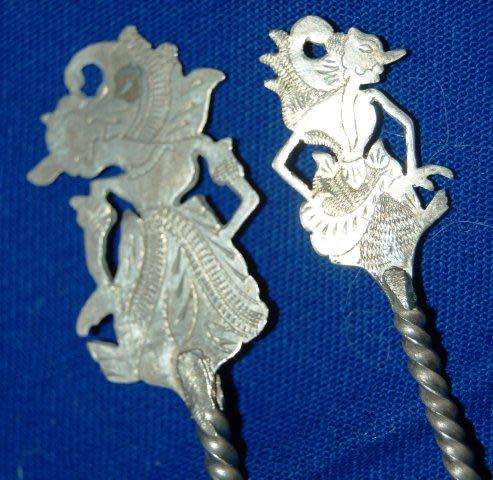 10 Vintage Indonesian Wayang Kulit Shadow Puppet Spoons - Marked 85 and A 90 - Read description.