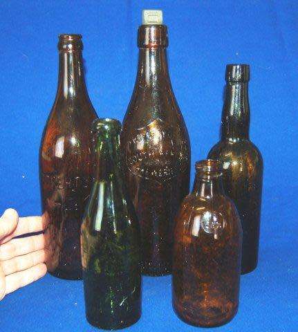 4 Vintage South African Beer Bottles & 1 Green Bottle - See Description for details.