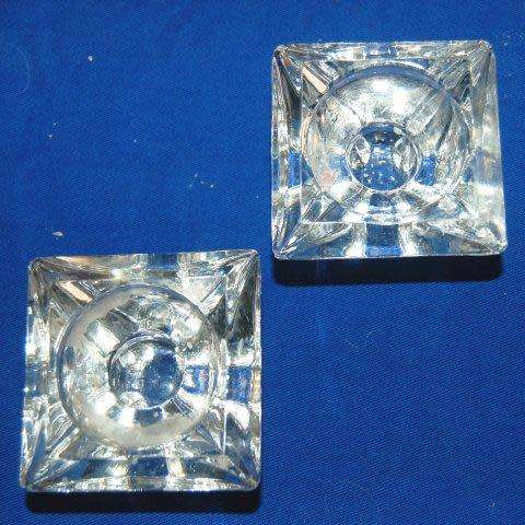 A Pair of attractive Heavy Glass Candle Holders - 67mm Square - Candle NOT included.