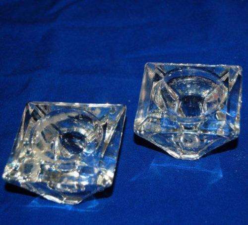 A Pair of attractive Heavy Glass Candle Holders - 67mm Square - Candle NOT included.