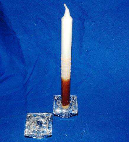 A Pair of attractive Heavy Glass Candle Holders - 67mm Square - Candle NOT included.