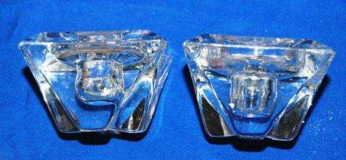 A Pair of attractive Heavy Glass Candle Holders - 67mm Square - Candle NOT included.