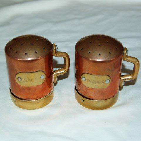 Copper & Brass Salt & Pepper Set -Height 75mm - See description for further details