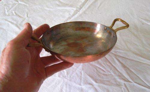 Set of 6 Copper Saute Pans with Brass Handles - Diameter 160mm Depth 30mm