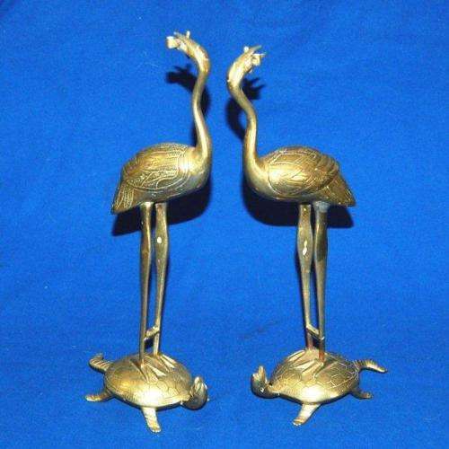 Vintage Brass Feng shui incense burners - Turtle & Crane - Height 300mm - See description.