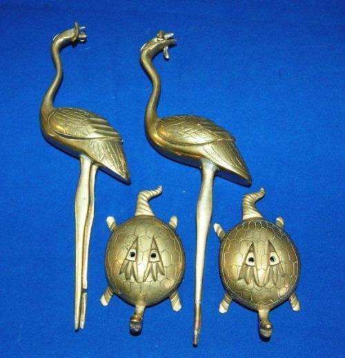 Vintage Brass Feng shui incense burners - Turtle & Crane - Height 300mm - See description.