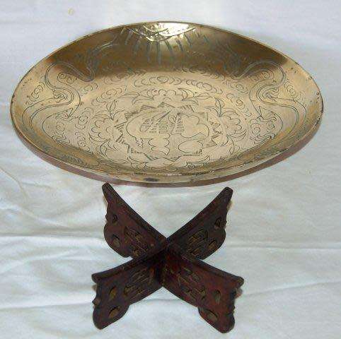 Large Vintage Etched Brass Dragon Bowl - With display stand - Read description and see all pictures.