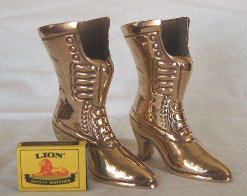 Vintage Pair of Victorian Brass High Heeled Boots - Height 130mm