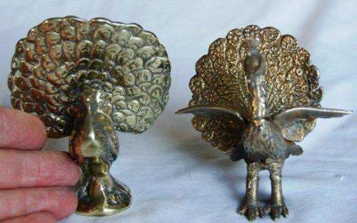 2 Brass Peacocks as per pictures - Tallest 95mm