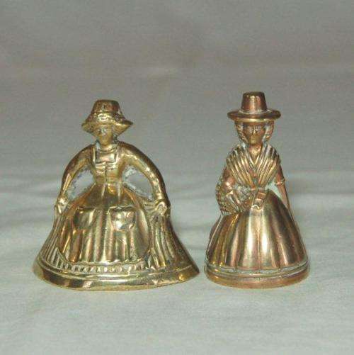 2 Vintage Miniature Lady Bells - Height 55mm - Sold as one lot
