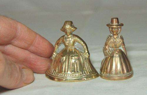 2 Vintage Miniature Lady Bells - Height 55mm - Sold as one lot