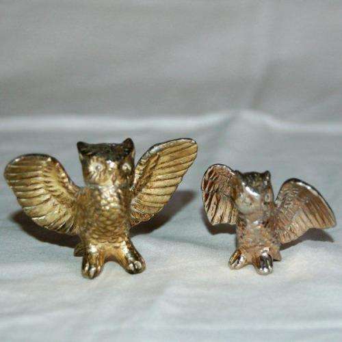 2 Brass Mini Printers Tray Owls - Tallest 50mm