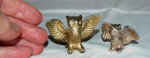 2 Brass Mini Printers Tray Owls - Tallest 50mm