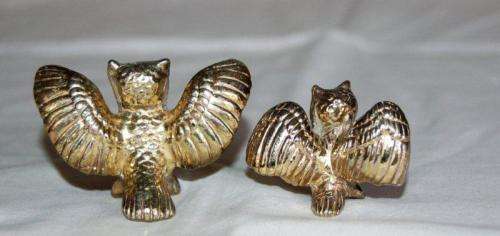 2 Brass Mini Printers Tray Owls - Tallest 50mm