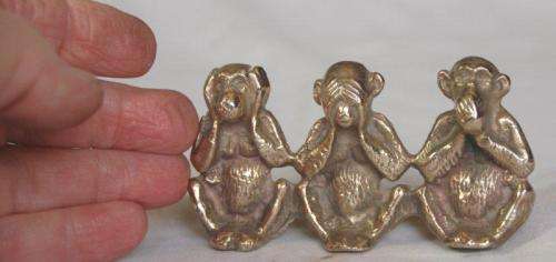 Solid Brass Monkeys - Hear - See - Speak no evil. 95mm X 50mm