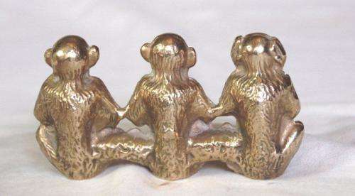 Solid Brass Monkeys - Hear - See - Speak no evil. 95mm X 50mm
