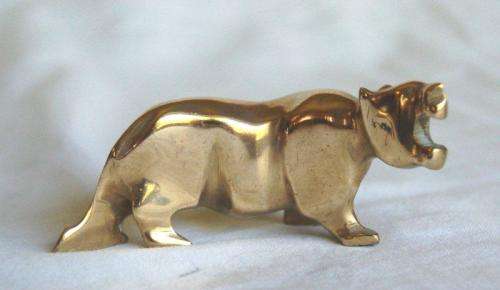 4 Stylized Solid Brass Animals - Lion, Leopard, Elephant and Hippo.Tallest is 50mm - Sold as 1 lot