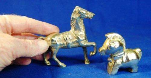 2 Solid Brass Horses - As Per Pictures - Tallest 85mm - Sold as One Lot