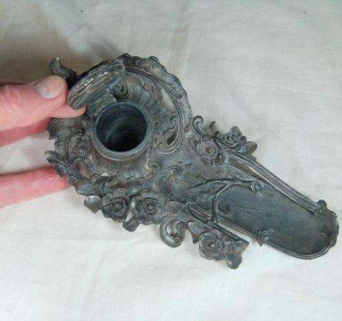 Vintage Birds Nest Inkwell (Possibly Pewter) Length 185mm  See all pictures