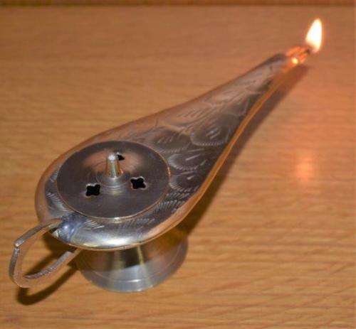 Vintage Brass Etched Aladdin Genie Lamp or Incense Burner - Length 175mm Height 55mm