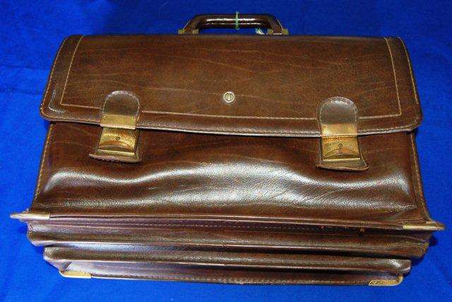 Leather Briefcase with Keys - 3 Large Divisions and 2 large zipped pockets