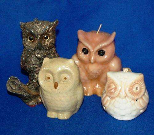 2 Candle Owls and 2 Ceramic Owls - FREE POSTAGE IN S.A.