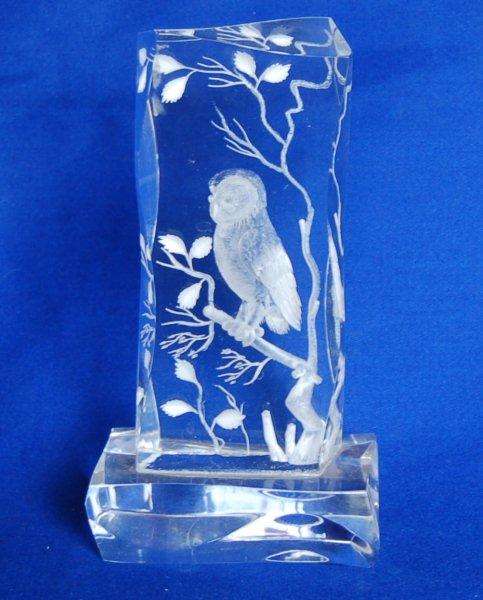 Owl  Etching In Glass - Height of this unique item is 165mm - FREE POSTAGE IN S.A.