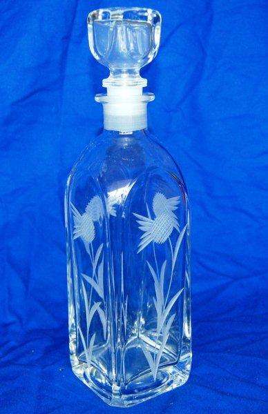 Scottish Whisky Decanter - Thistle Emblem  - 290mm High and the base is 75mm Square