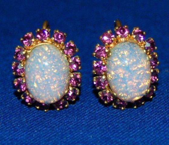 Stunning Opal (Possibly Foil) Earings with amethyst type stones