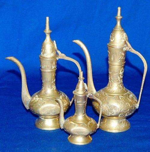 Collection of 3 Indian Teapots - Largest is 210mm high and the Smallest is 120mm high