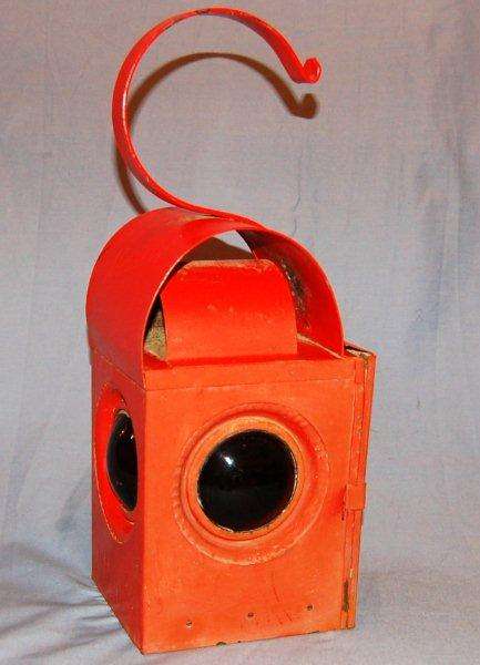 Vintage Metalix Red Road Warning Lantern - Complete with Burner Unit - Height 295mm X 160mm Square.