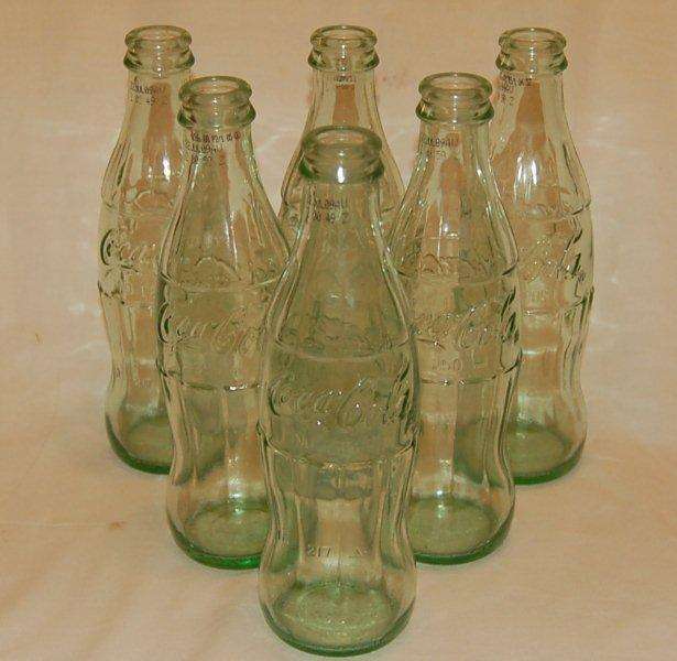 6 Green Coca-Cola Bottles 250ml