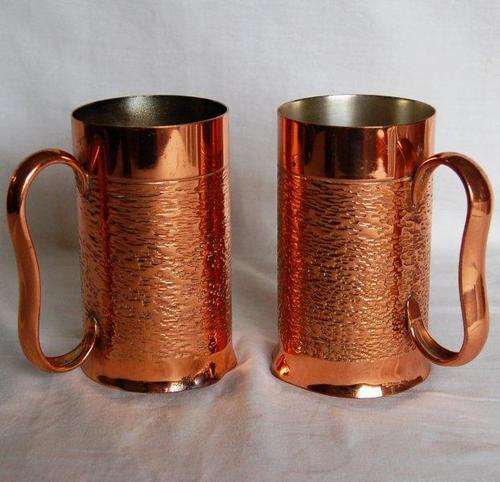 Pair of Royal Sable Copperware Beer Mugs - Height 125mm