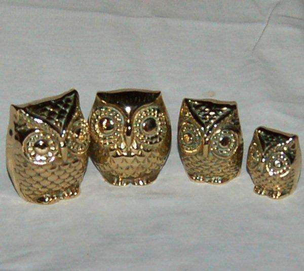 Family Set of 4 Solid Brass Owls - Largest is 70mm High and the smallest is 45mm High