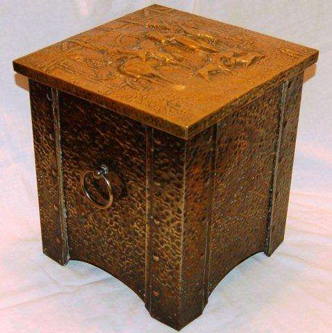 Vintage Embossed Brass Coal Box with Removable Inner Section -290mm X 290mm X 320mm