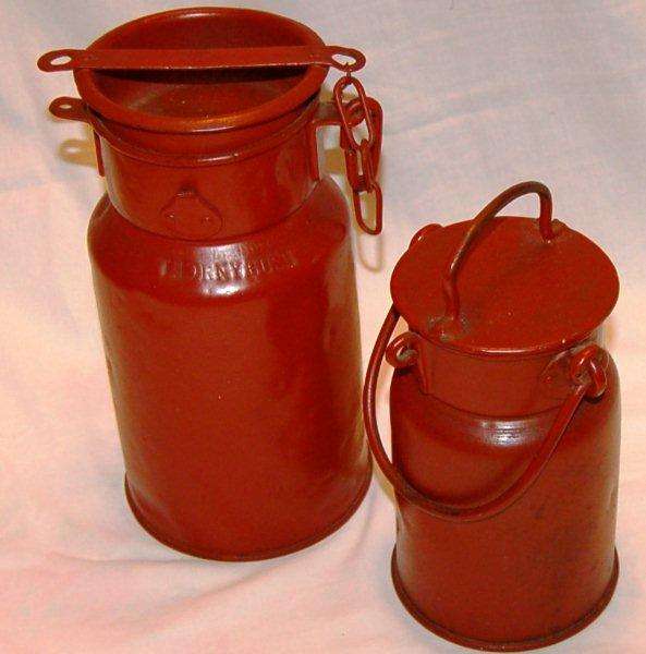 2 Milk Cans - One is from "Thorny Bush" and is marked 1\2 Gallon - Largest 240mm High