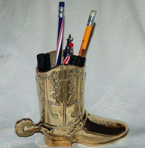 Solid Brass Cowboy Boot - Big enough to use as a Desk Pen Holder - Height 125mm