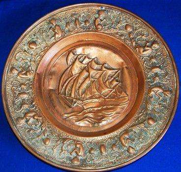 Copper Wall Hanging Plate - Sailing Ship - Diameter 375mm