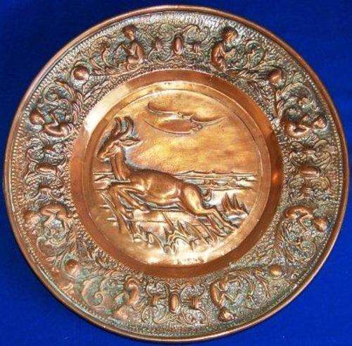 Copper Wall Hanging Plate - Springbok - Diameter 375mm