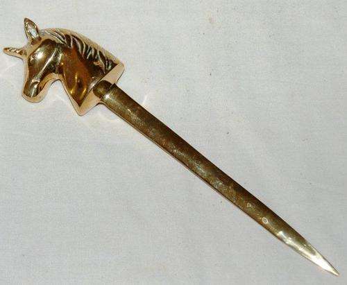 Solid Brass Unicorn Letter Opener - Total Length 240mm