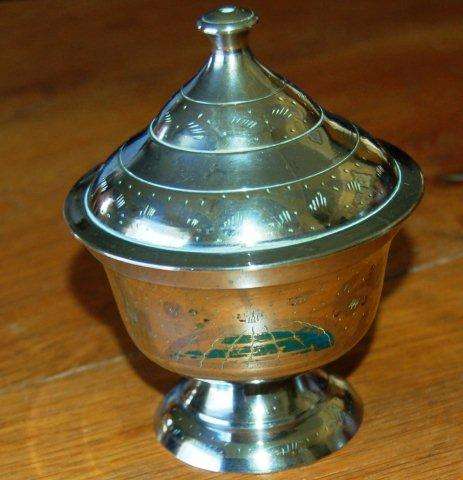 Unusual Brass and Silver Plated Etched Jar with a Lid. - Height 120mm