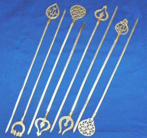 8 Brass Headed Skewers - Average Length 370mm