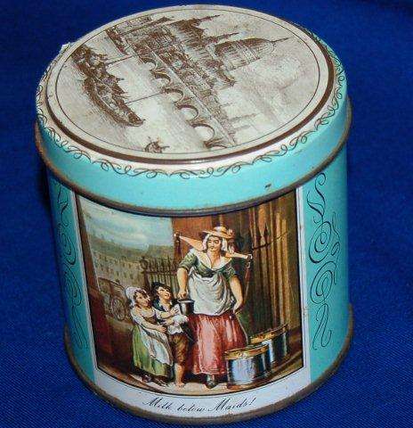Vintage Tin - "Milk Below Maids" Height 92mm Diameter 90mm