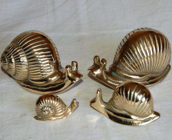 Unusual Family of 4 Brass Snails - Largest is 55mm High and the Smallest is 25mm High