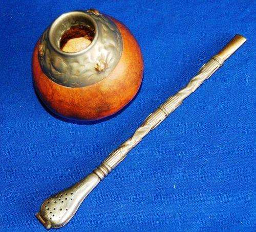 Antique Argentinian Bombilla (Tea Straw and Tea Gourd) - Yerba Mate See Story Below.