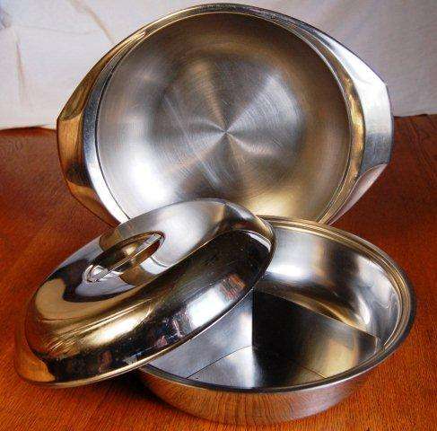 Stainless Steel Dish  with lid and removable division plus Serving Dish - 250mm Dia