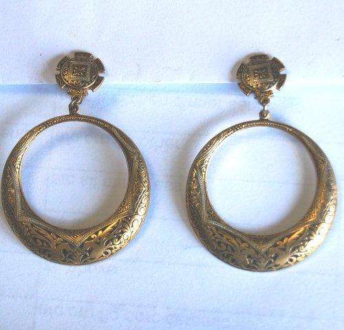 Vintage Brass Loop Clip-on Earrings - Loop Diameter 40mm